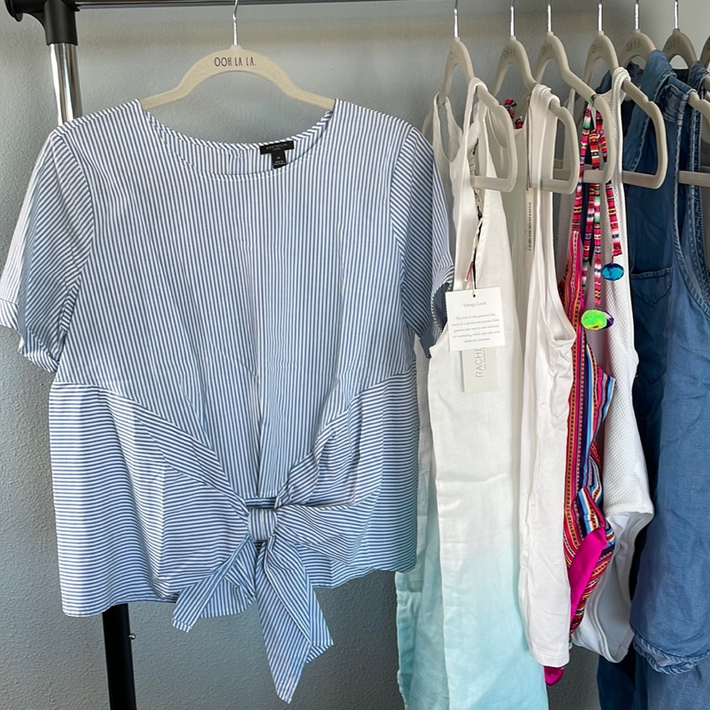 NWT ANNE TAYLOR LOFT Striped tie front top